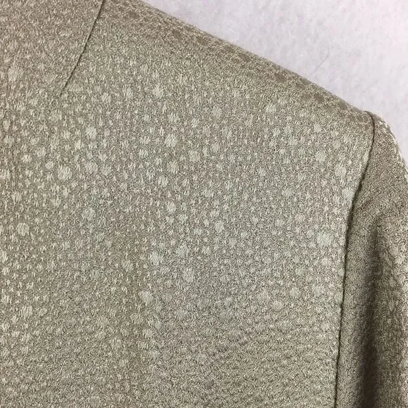 Eileen Fisher 100% Silk Jacquard Gray Open Front Collarless Long Jacket NEW L